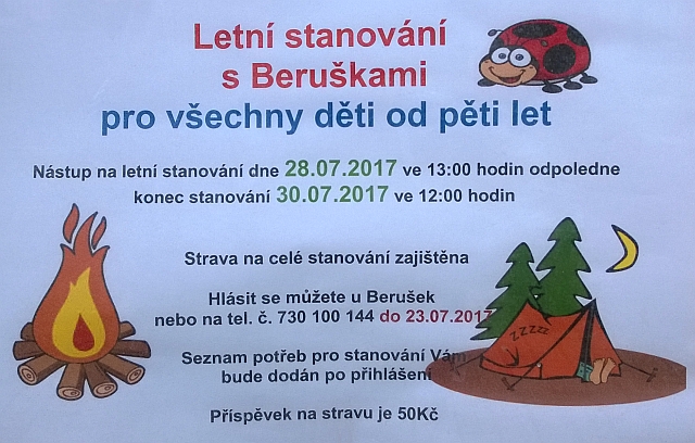 Letní stanování s Beruškami v Litobratřicích 28.–30. 7. 2017