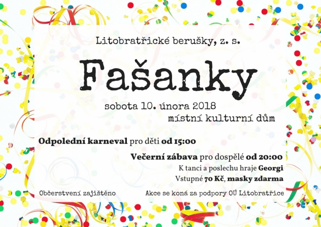 Pozvánka na tradiční Fašanky v Litobratřicích 10. 2. 2018