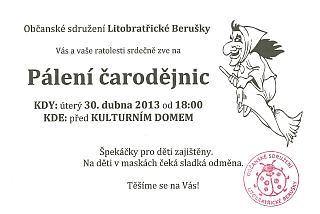 Pozvánka na Pálení čarodějnic v Litobratřicích 30. 4. 2013
