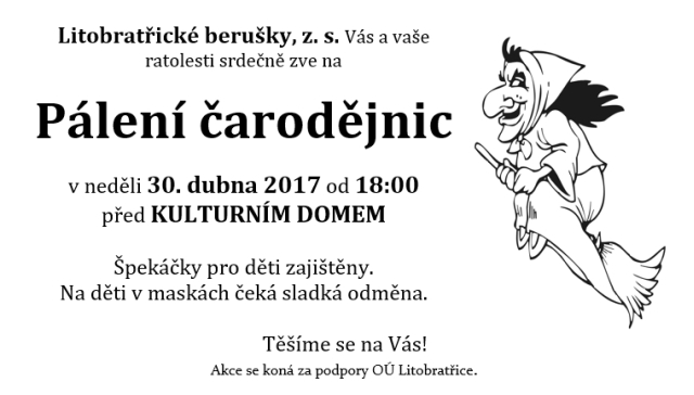 Pozvánka na Pálení čarodějnic v Litobratřicích 30. 4. 2017
