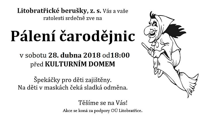 Pozvánka na Pálení čarodějnic v Litobratřicích 28. 4. 2018