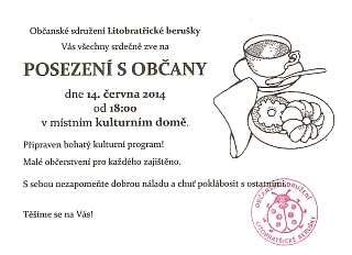 Pozvnka na Posezen s obany v Litobraticch 14. 6. 2014
