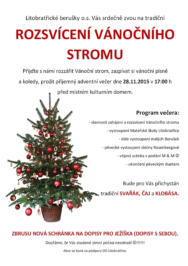 Pozvánka na Rozsvícení vánočního stromu v Litobratřicích 28. 11. 2015