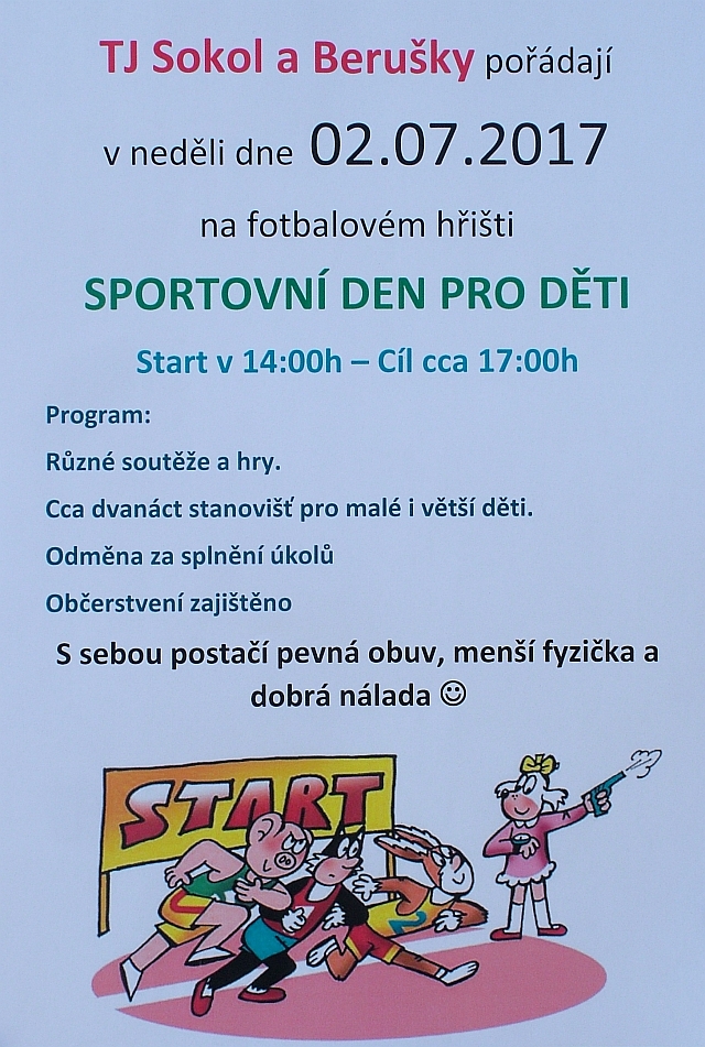 Pozvnka na Sportovn den pro dti v Litobraticch 2. 7. 2017