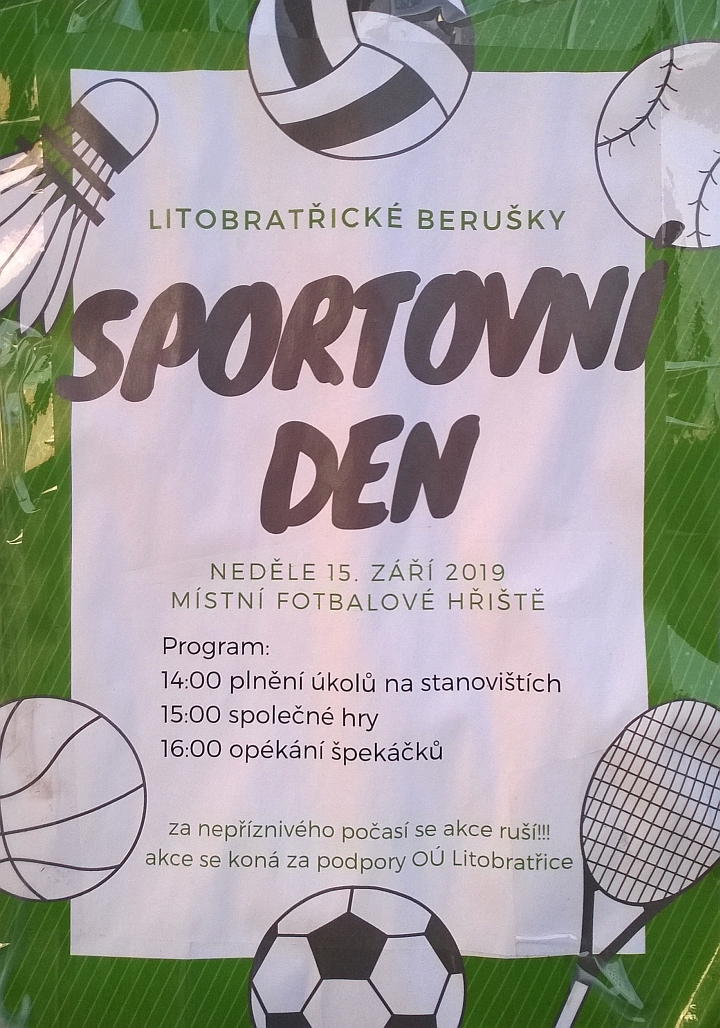 Pozvnka na Sportovn den v Litobraticch 15. 9. 2019